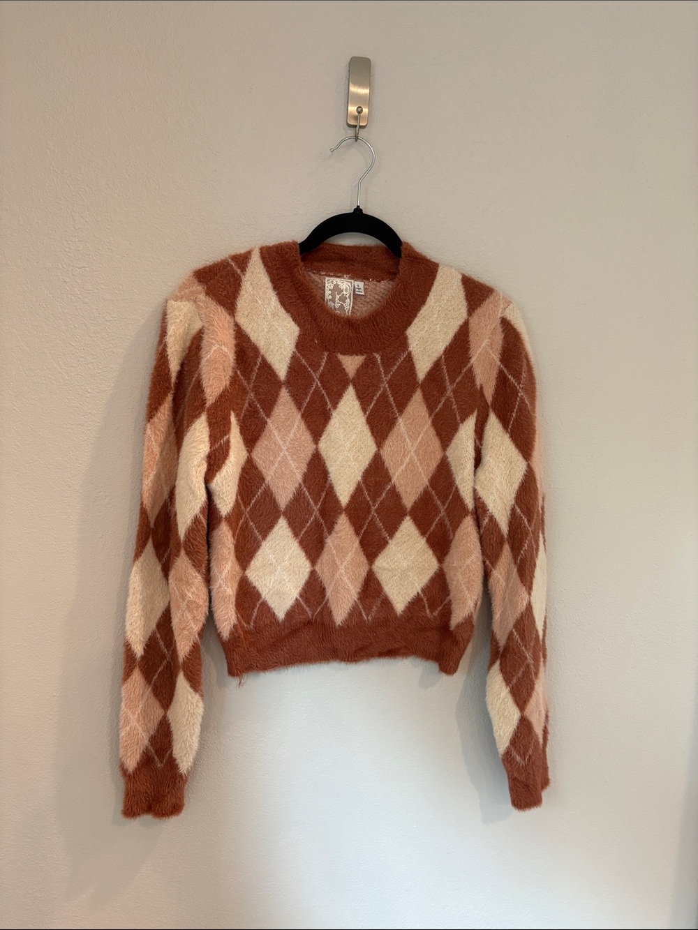 Sadie & Sage Rust, Cream & Blush Argyle Crewneck Sweater